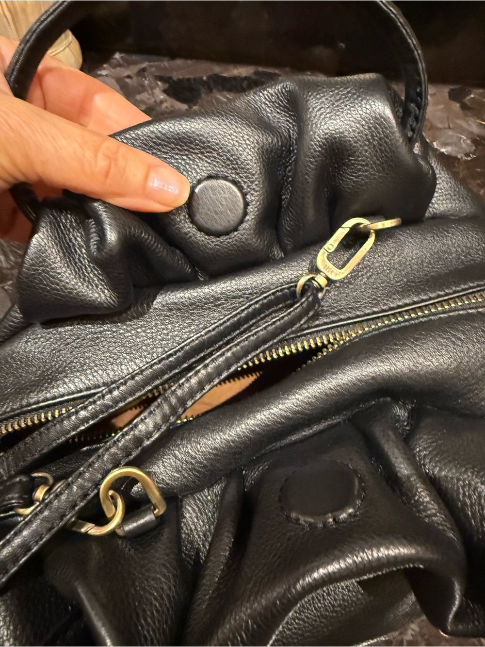 HOBO Black Pebbled Leather Shoulder Bag with Top Handles - Picture 6 of 14